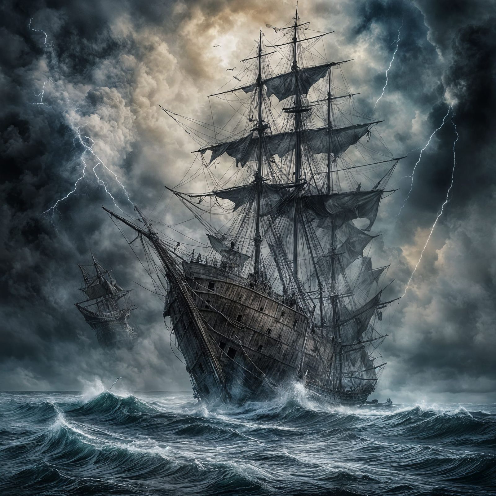 Ghostly Ship Sails Through Storm Above Whitby Abbey