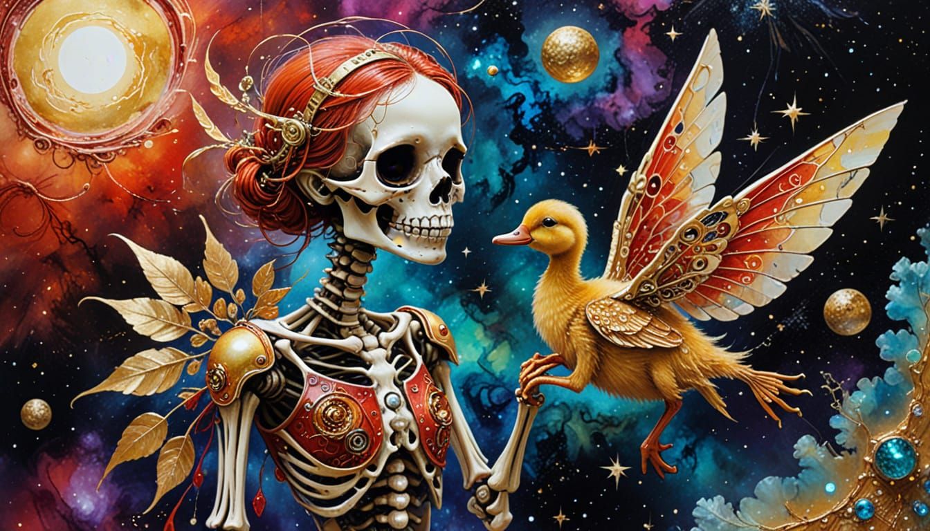 Cyberpunk Fairy Skeleton on Lunar Base Painting