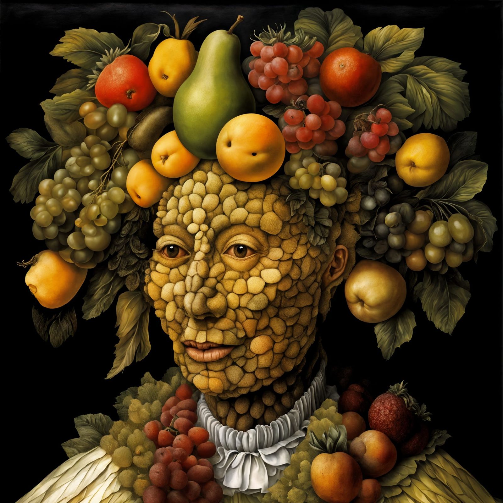 Surreal Fruit Portrait in Baroque Style