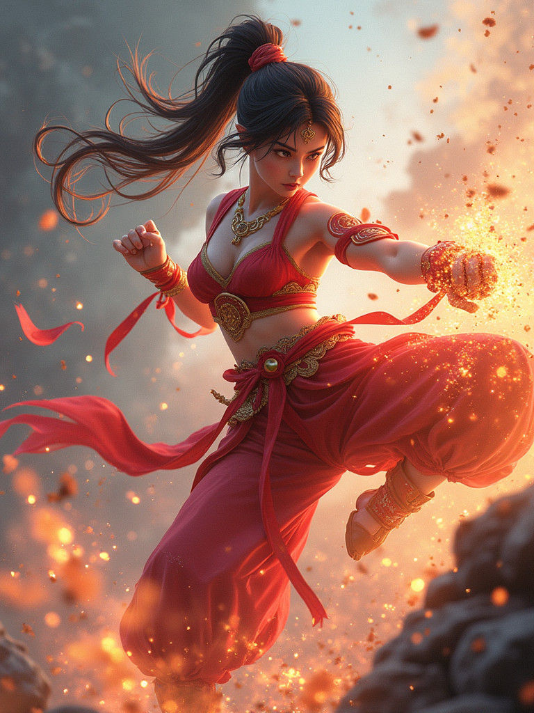 Dynamic Female Martial Artist in Anime Avatar Style