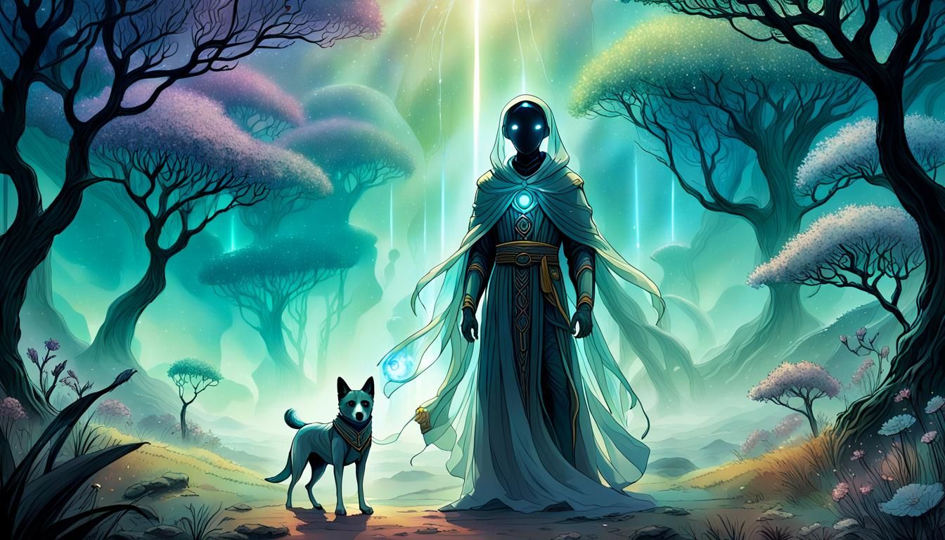 Martian Figure in Dreamlike Clearing as Visionary Art