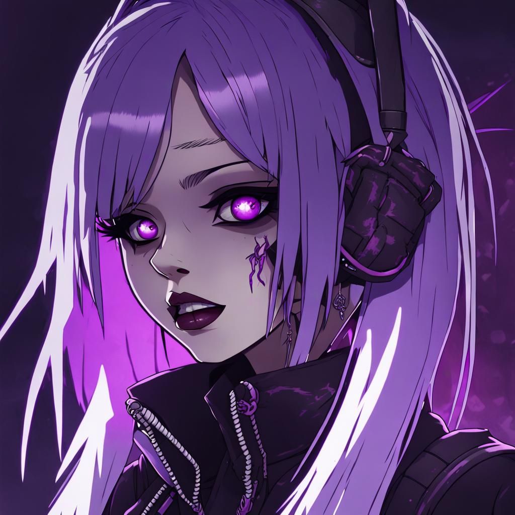 Gothic Anime Girl with Purple Hair in Dark Fantasy