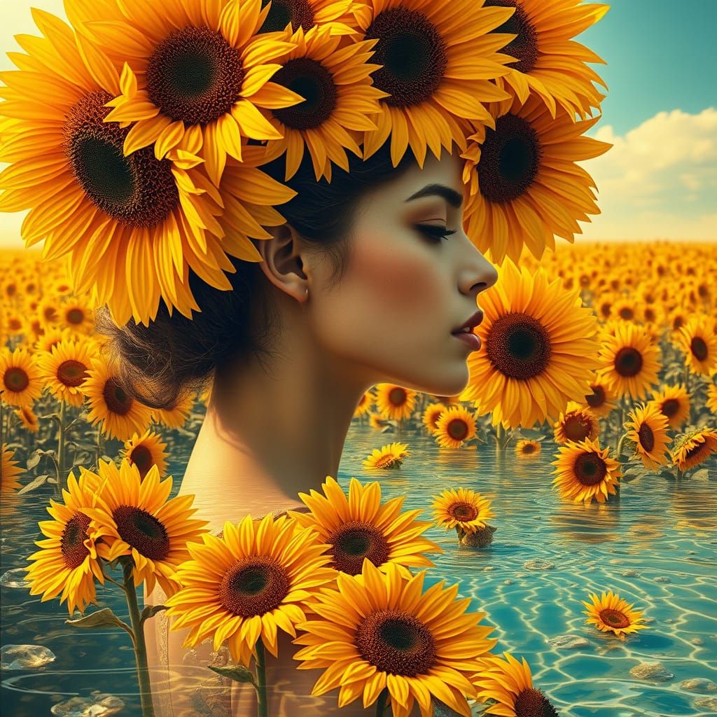 Sunflower Woman: Surreal Double Exposure Portrait
