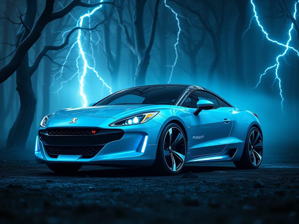 Sleek Futuristic Car in Electric Storm
