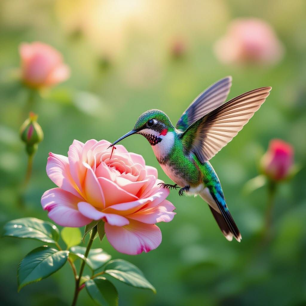 Hummingbird Sips Nectar: Watercolor Botanical Art