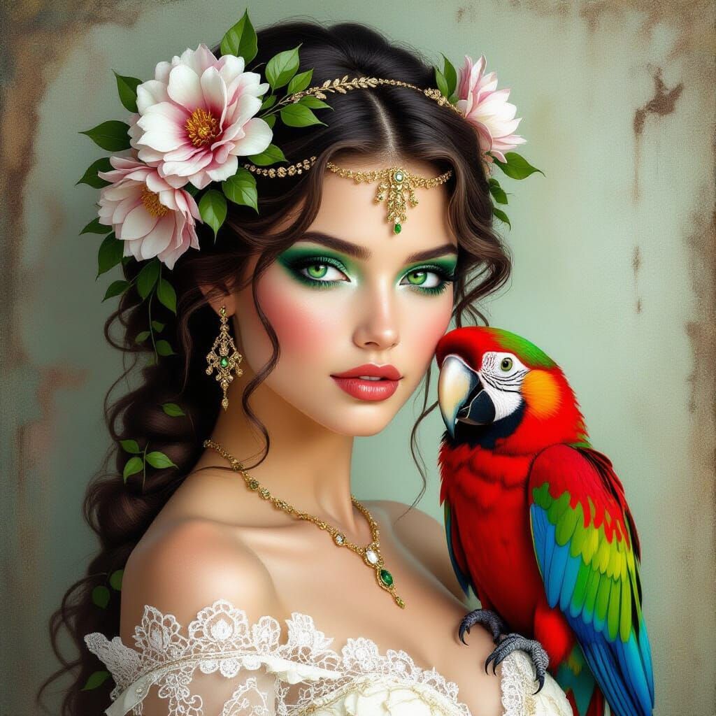 Ethereal Woman with Emerald Eyes in Dreamlike Style