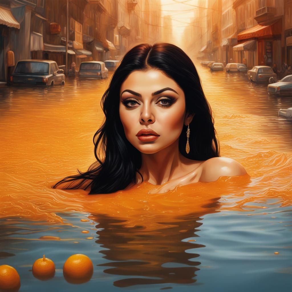 Haifa Wehbe Bathes in Orange Juice River