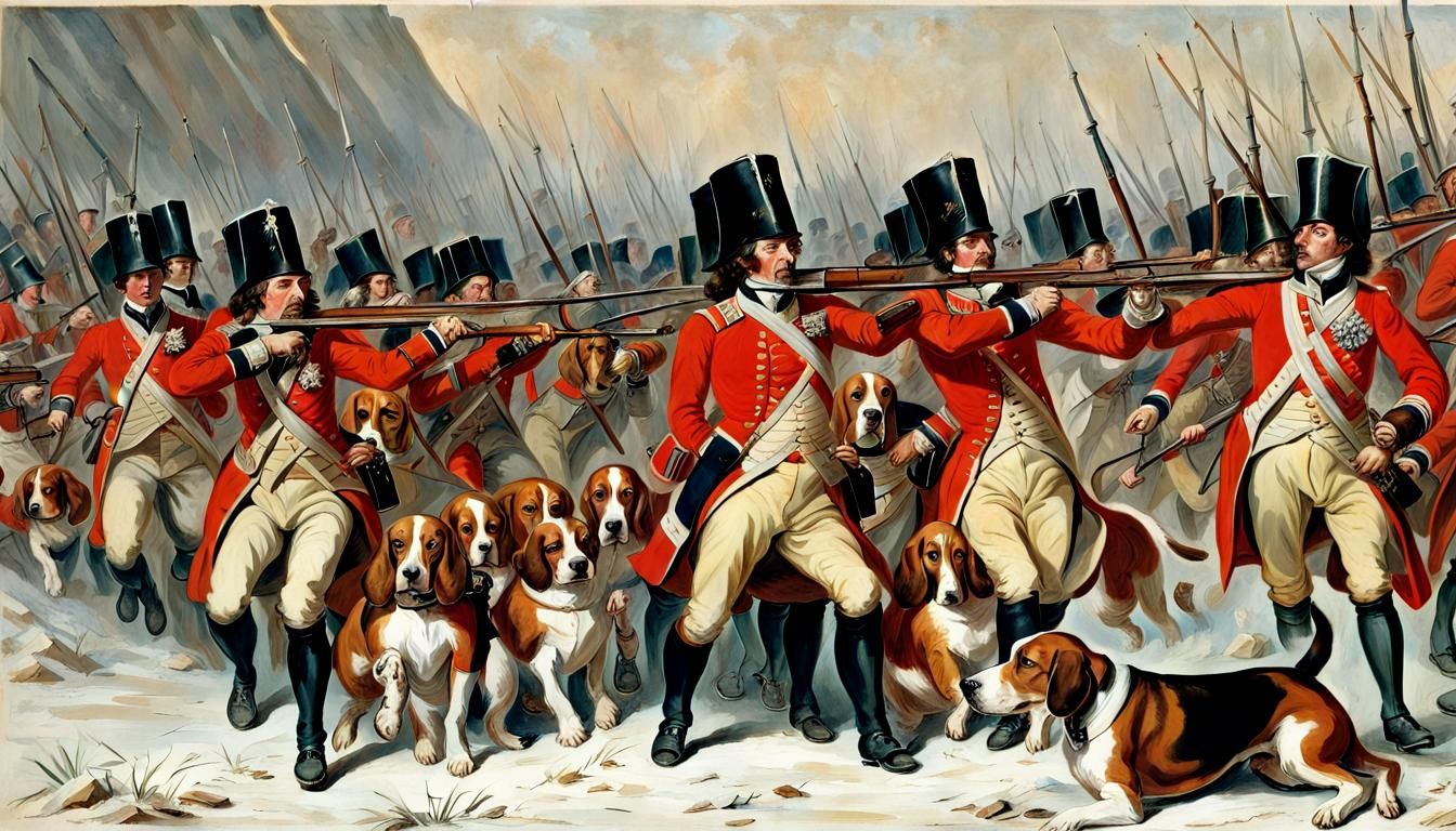 Redcoat Regiment Under Attack by Hounds
