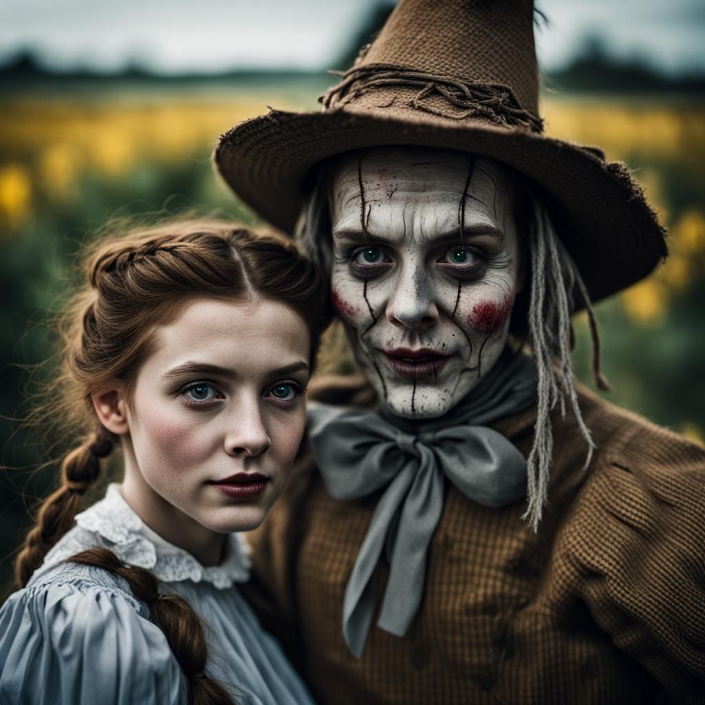 Dorothy and Scarecrow Portrait in Natural Lighting