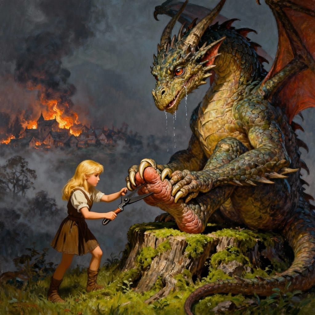 Dragon's Sore Foot: Girl Trims Toenails Amidst Burning Villa...