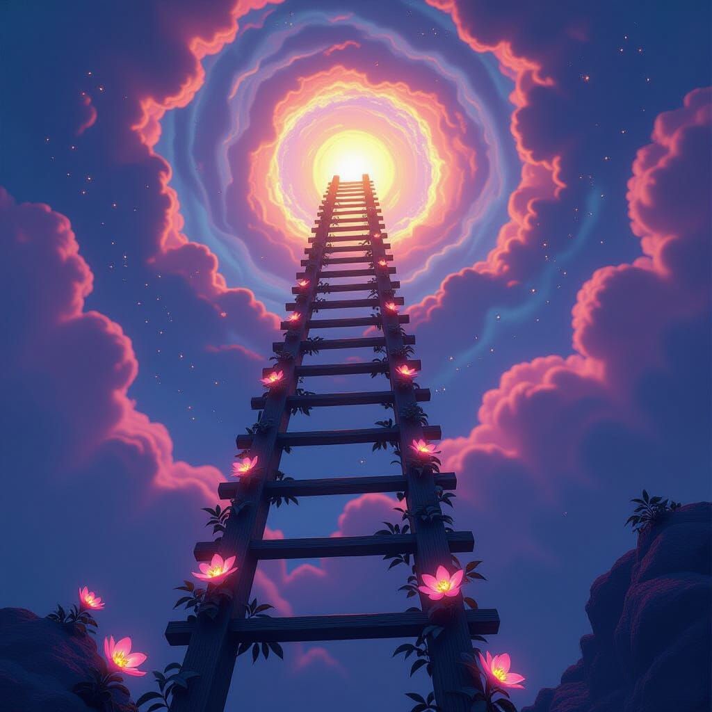 Heavenly Ladder with Runes and Flowers