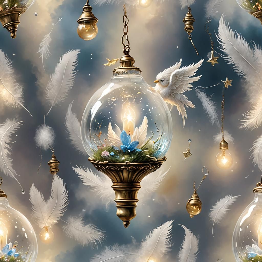 Ethereal Glass Bulb with Angel and Feathers