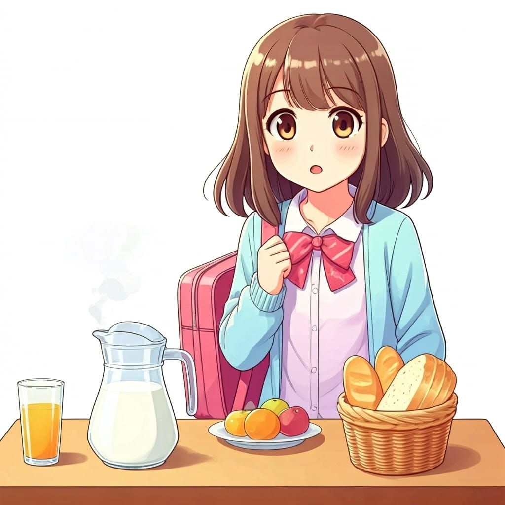 Anime Girl Mesmerized by Treats in Pastel Colors
