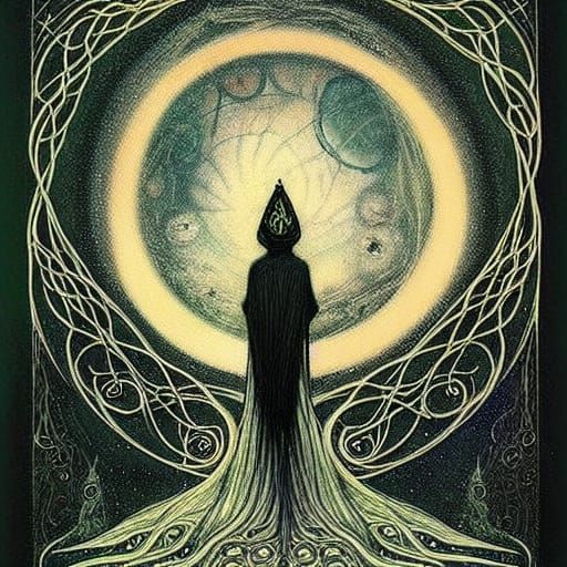 Eldritch Shrine in Overgrown Garden Under Moon