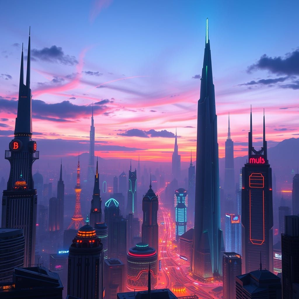 Cyberpunk Metropolis at Dusk, 2100