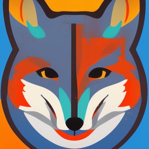 Fox Eating Rollercoaster in Geometric Pop Art