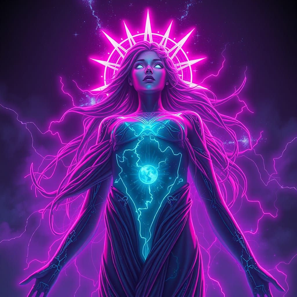 Cosmic Feminine Entity in Synthwave Neon