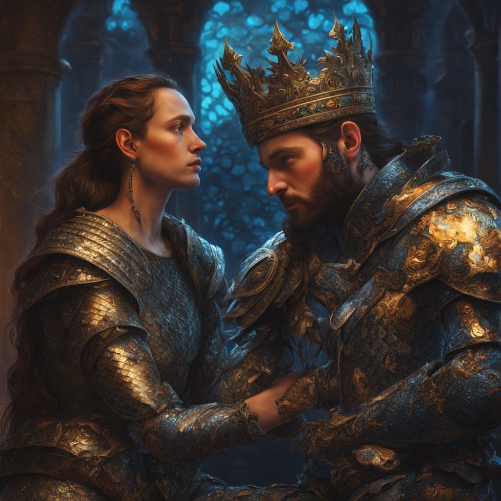 Horrible Queen Hugs Rubbish Queen in Vibrant Oil Painting