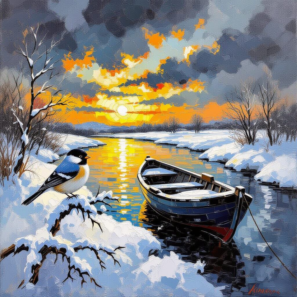 Mystical Winter Landscape Impasto Painting