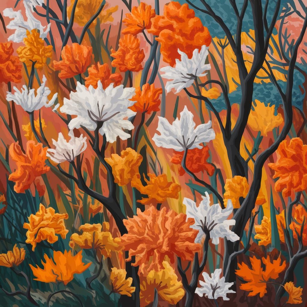 Fuzzy White Autumn Abstract Artwork