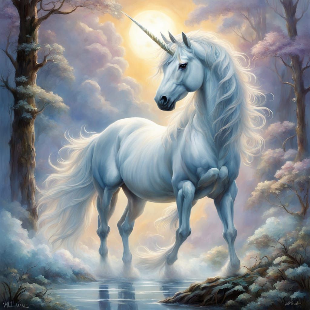 Majestic Unicorn in a Dreamlike Cloudscape