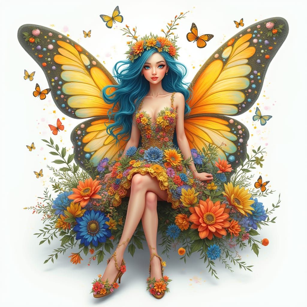 Enchanting Fairy Illustration with Floral Wings