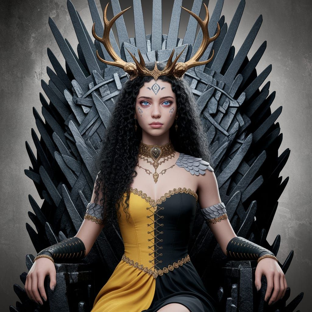 Majestic Iron Throne Queen in Cyberpunk Style