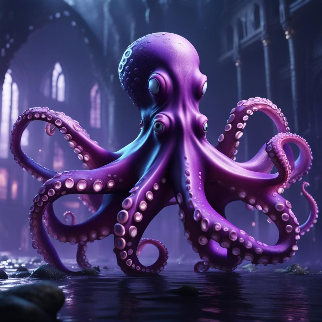 Detailed Purple Octopus Fantasy Concept Art