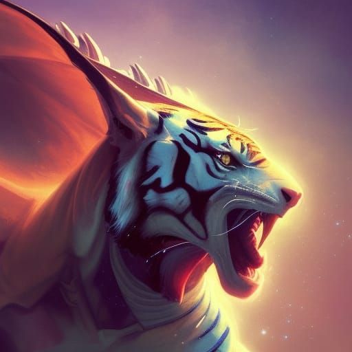 Futuristic Tiger and Dragon in Space