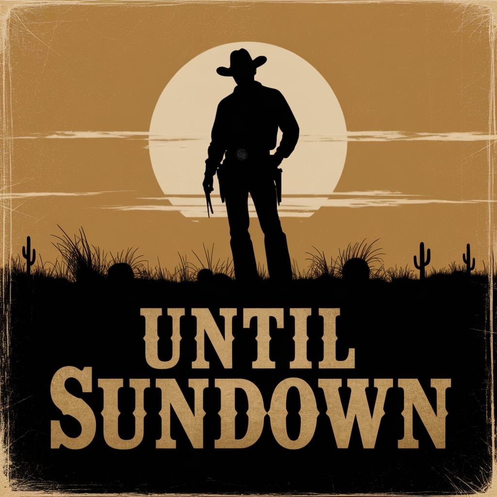 Vintage Cowboy Silhouette at Sundown on Prairie