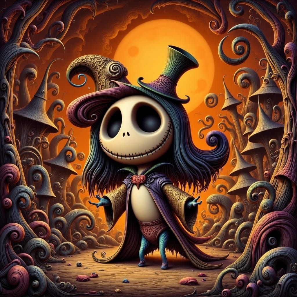 Chibi Jack Skellington in Haunted Gothic Scene