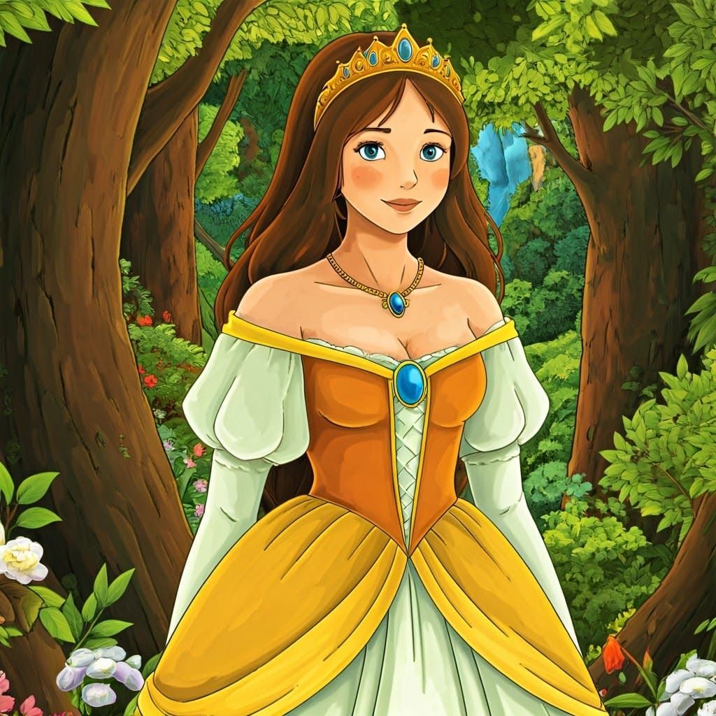 Elegant Princess in Whimsical Garden