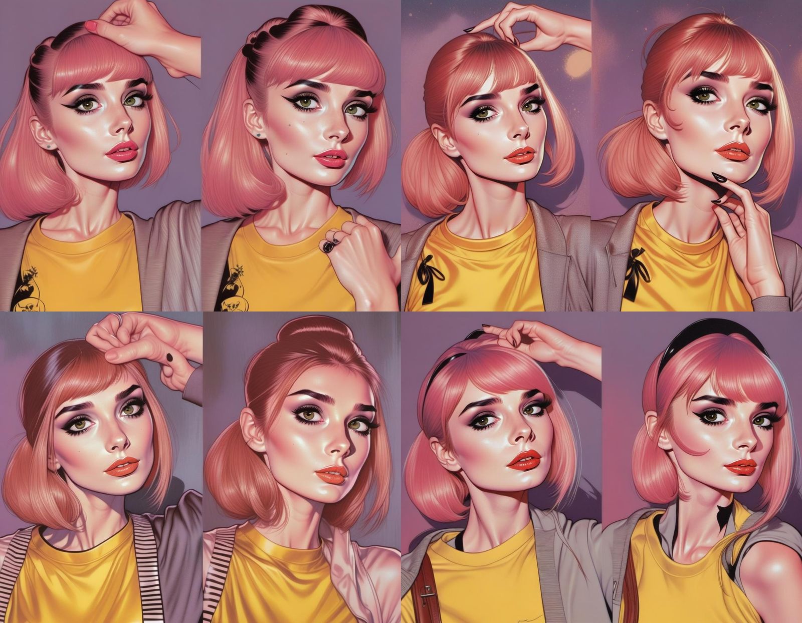 Emo Girl with Audrey Hepburn Face in Comic Book Style