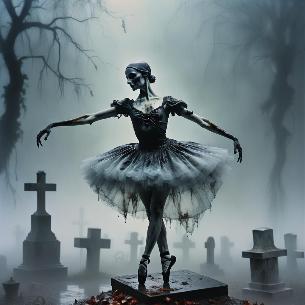 Ballerina Scorpion's Dance in Foggy Graveyard