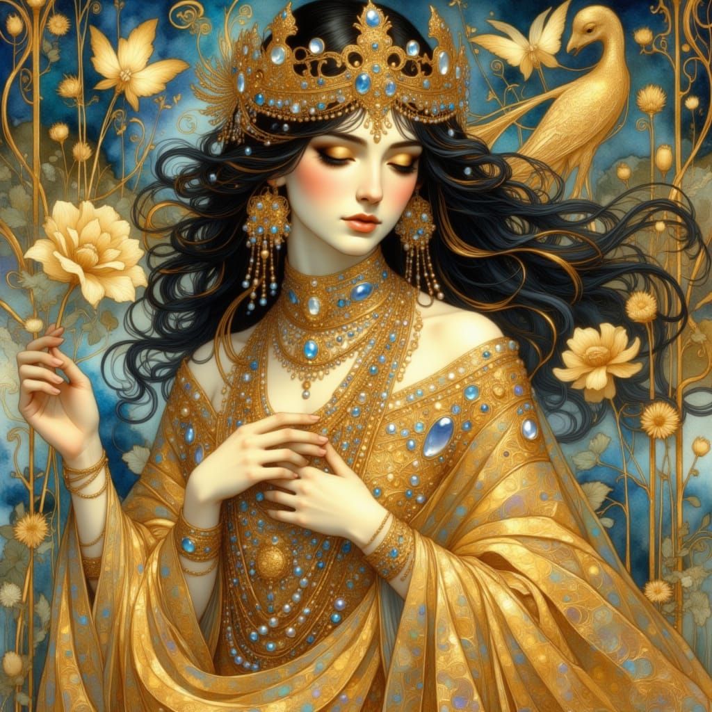 Egyptian Queen in Mythical Landscape, Art Nouveau Style