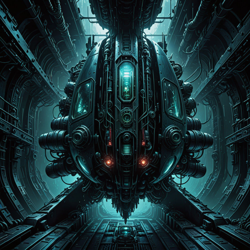 Vibrant Peacock Submarine Emerges from Dark Ocean Depths