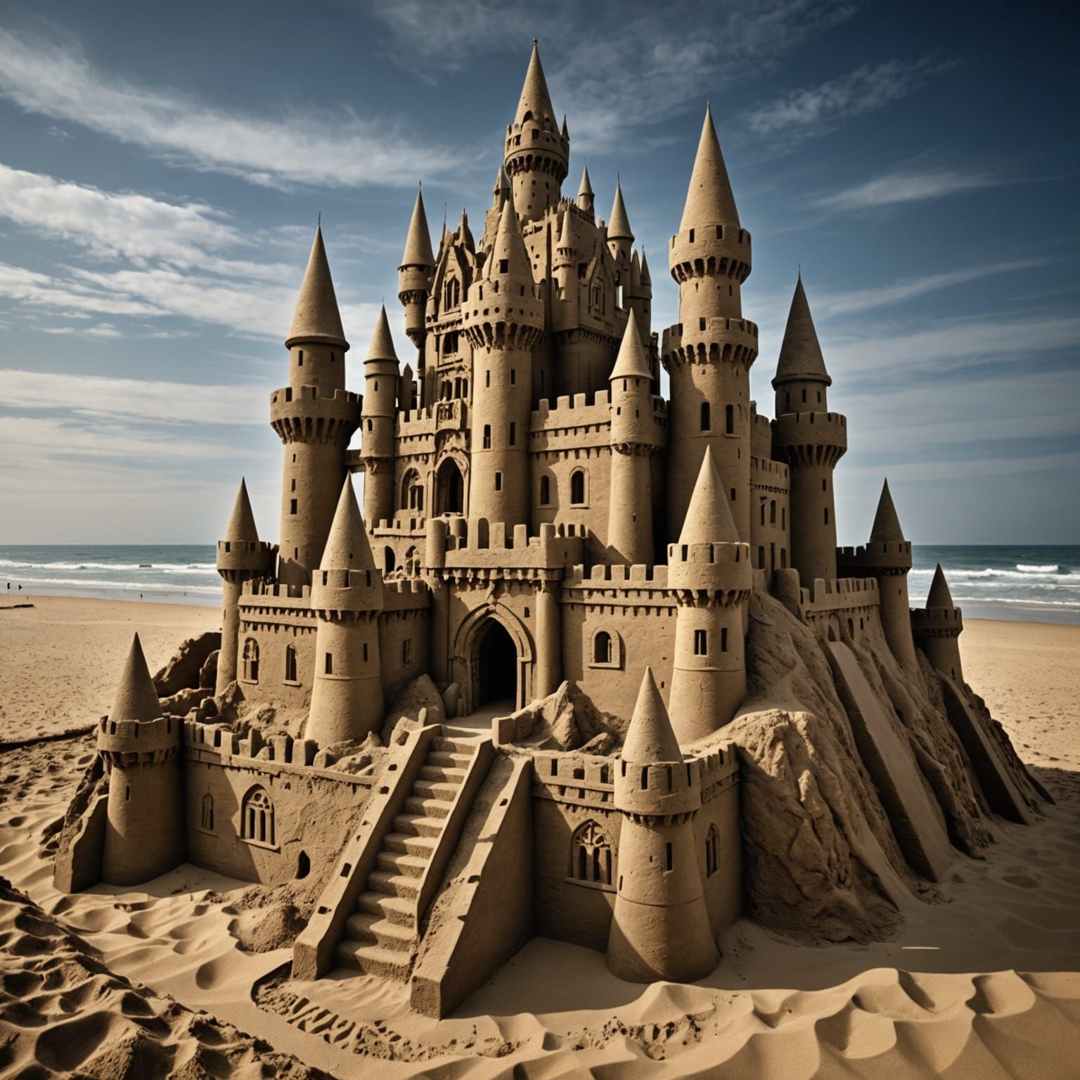 Hyperrealistic Sandcastle with Intricate Details