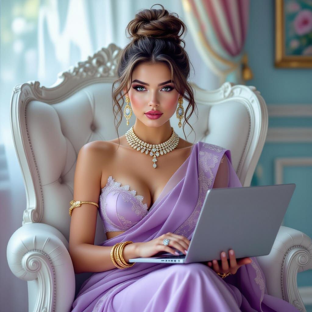 Photo-Realistic Secretary in Swirling Armchair