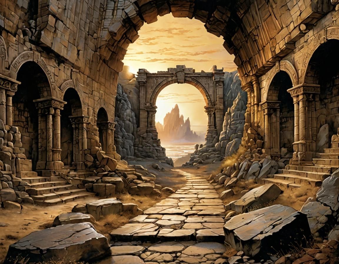 Mystical Landscape with Archway in Fantasy Illustration