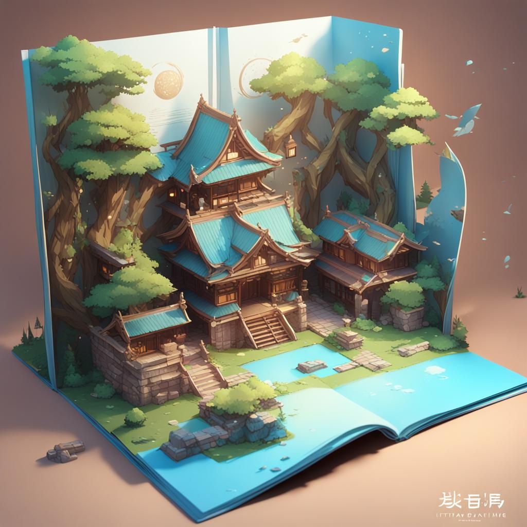Detailed 3D Anime Pop-Up Book Illustration