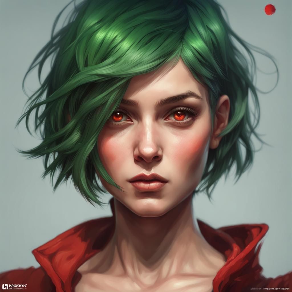 Girl with Red Eyes and Green Hair