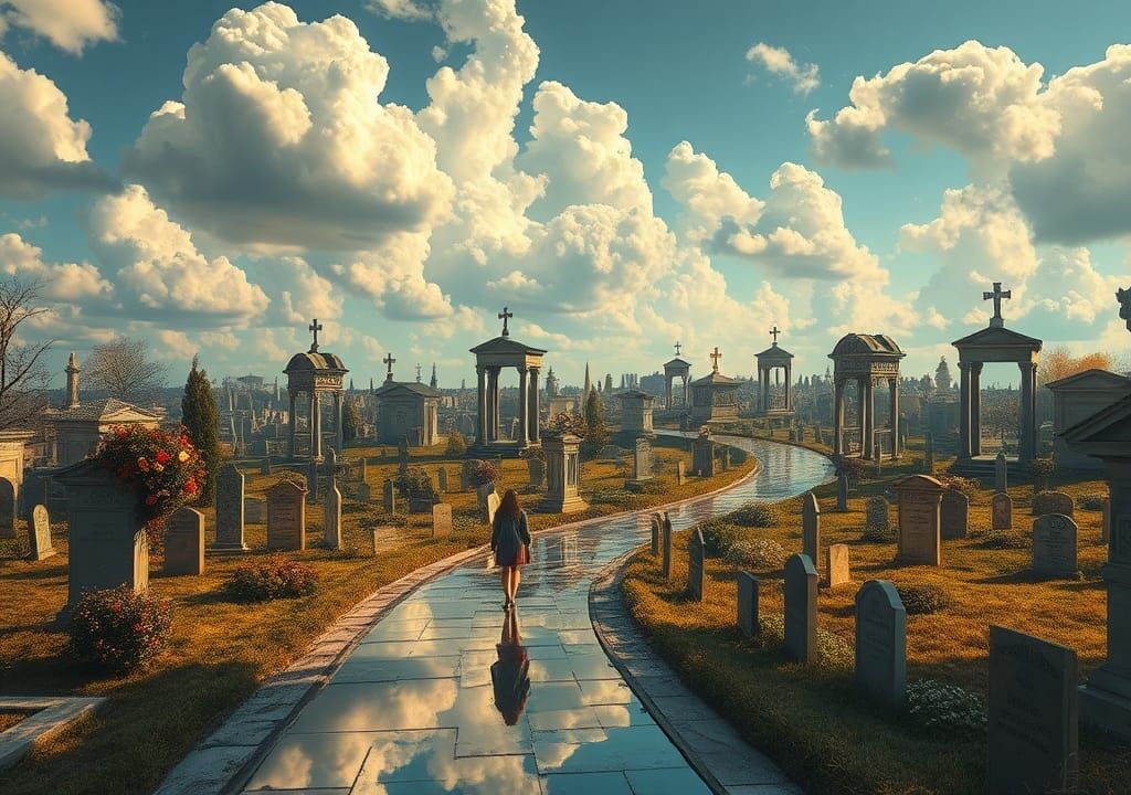 Mirrored Path to Past Lives: A Cemetery Dreamscape