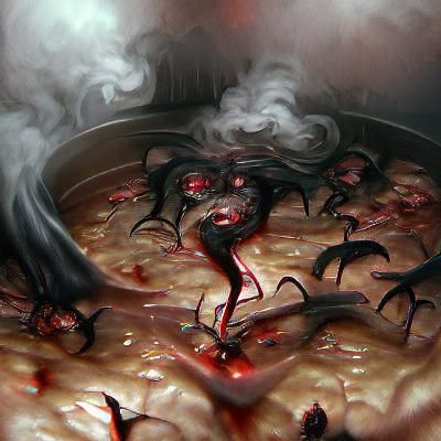 Disturbing Cannibalistic Scene in Dark Fantasy Style