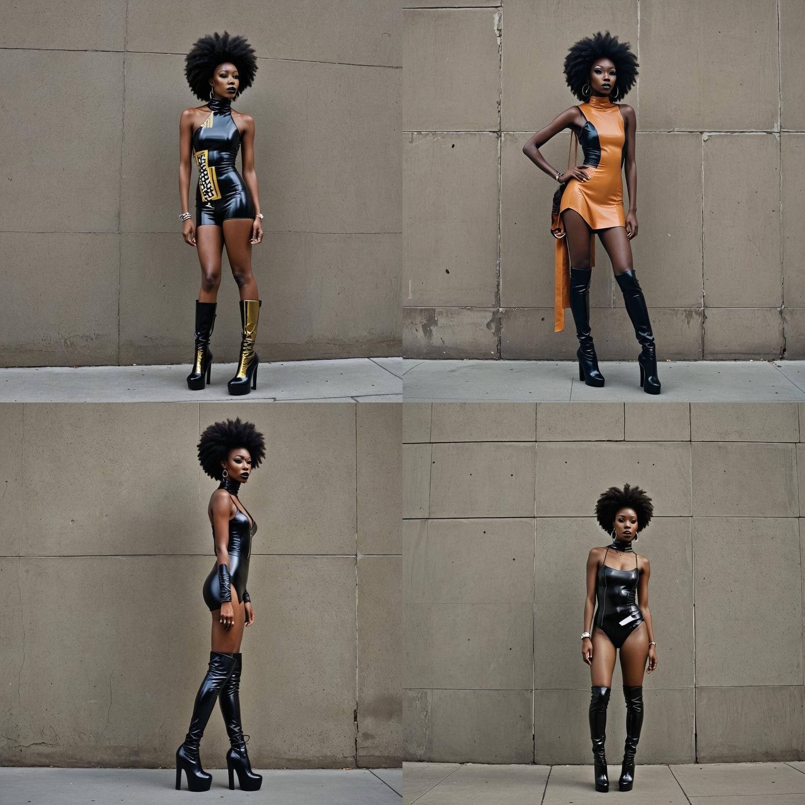 Ebony princess, skinny, afro punk hair style, high heel plat...