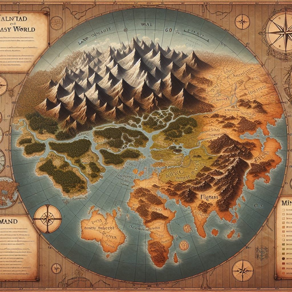 Fantasy World Map in Medieval Style
