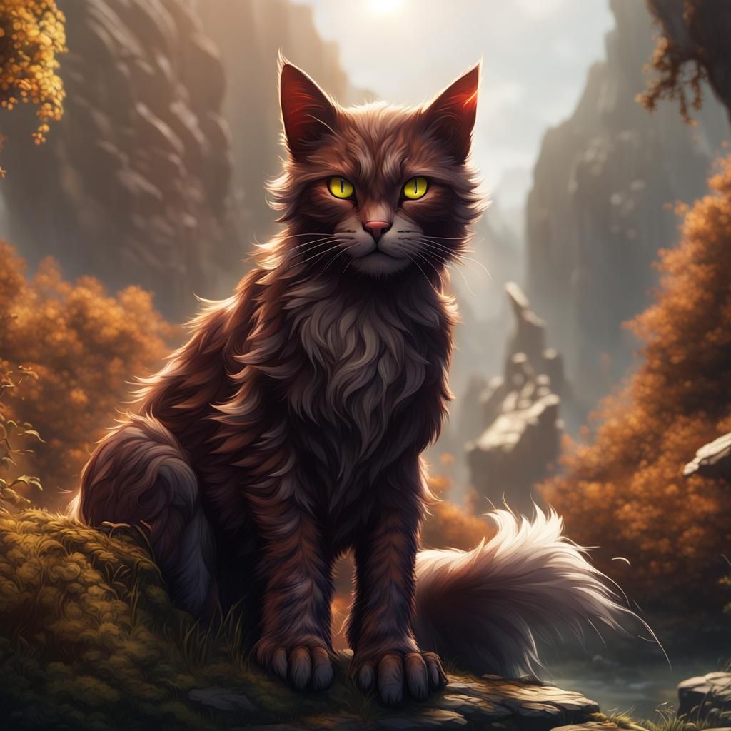 Fantastical Warrior Cats Matte Painting in Deep Color