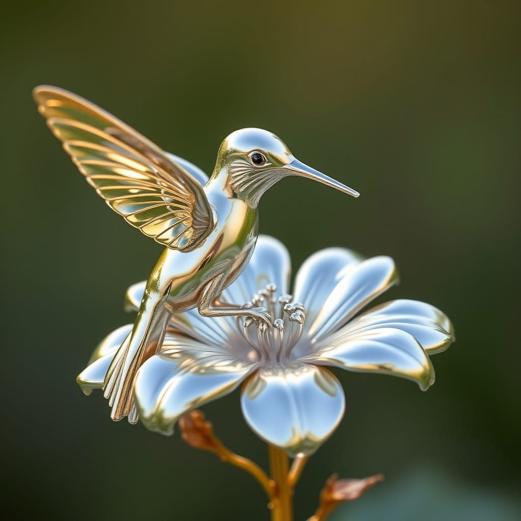 Glowing Hummingbird Perches on Radiant Golden Flower