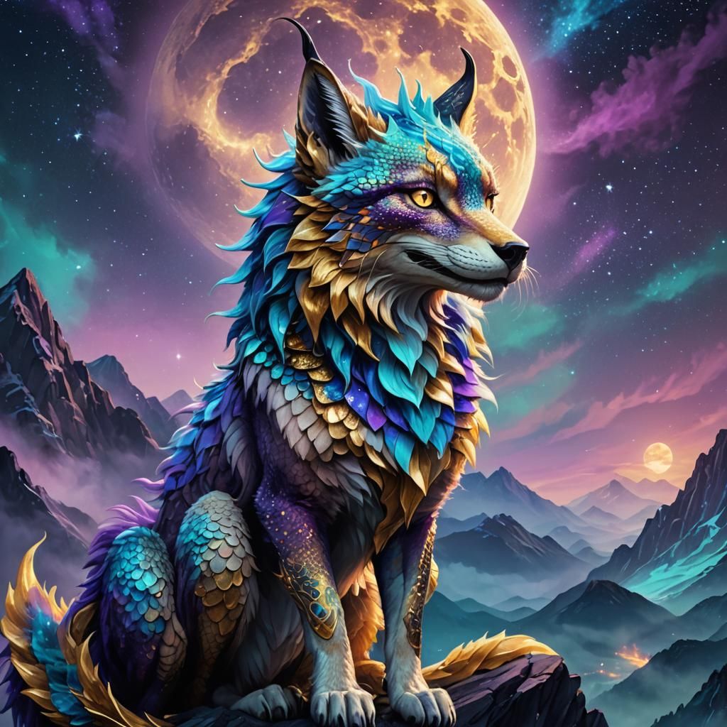 Majestic Moon Fox Dragon Portrait in Mythic Realism