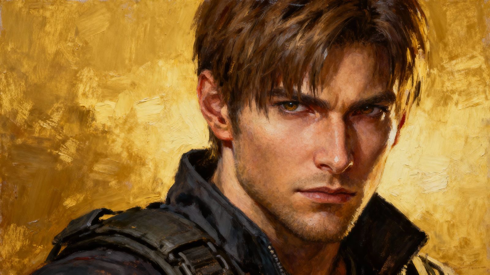 Leon Kennedy Super Close Up Oil Painting in Resident Evil St...