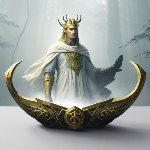 Loki Portrait in Dark Forest with Norse Patterns